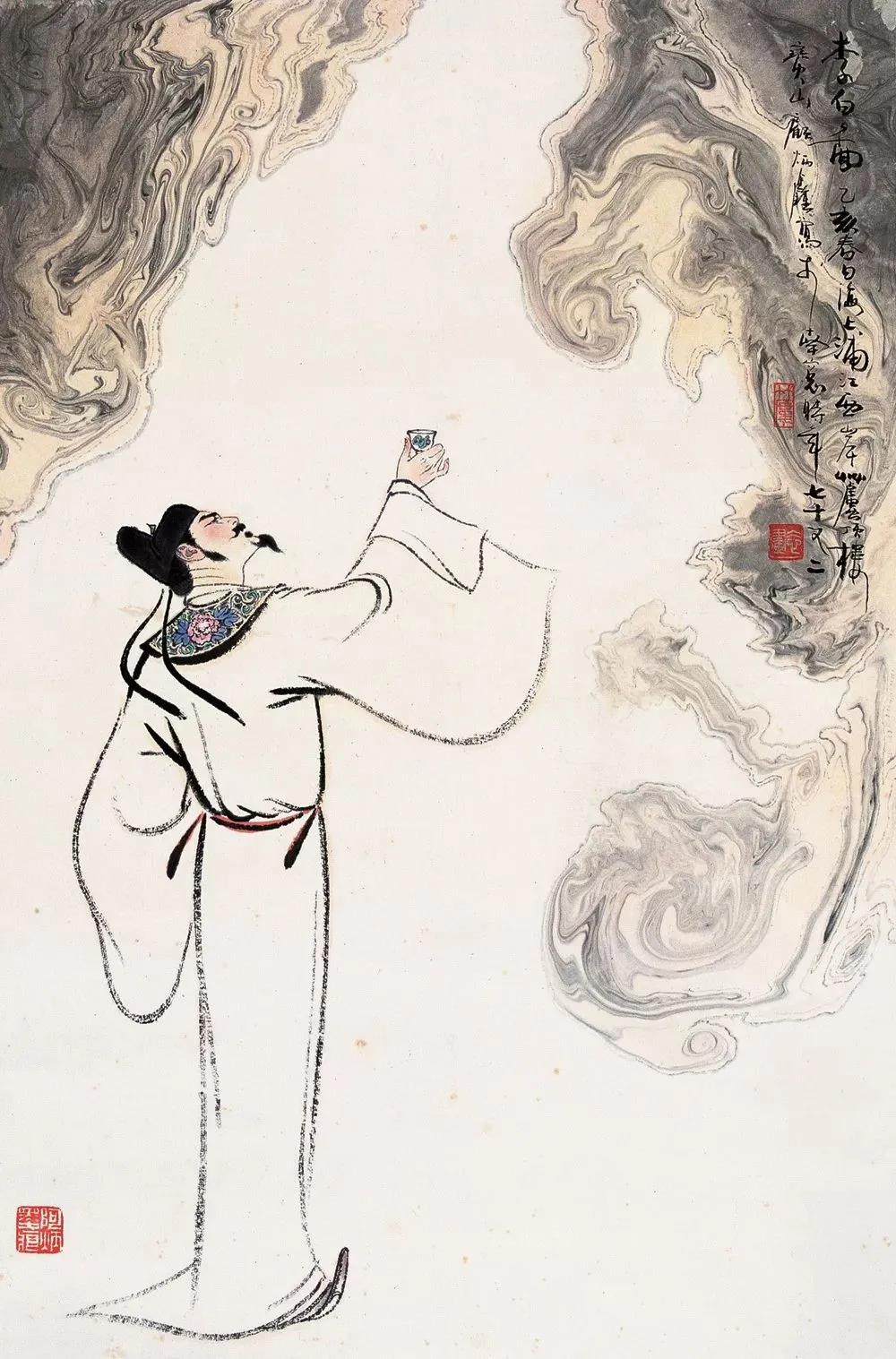 ▲“詩仙”李白勸自己喝酒：“舉杯邀明月，對(duì)飲成三人”。（圖片來源：三聯(lián)生活周刊）